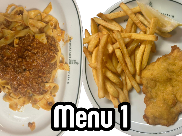 Tagliatelle al ragù + Cotoletta alla milanese con patate fritte
