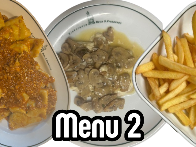 Ravioli ragù (o burro e salvia) + Scaloppina Sammarinese + Contorno